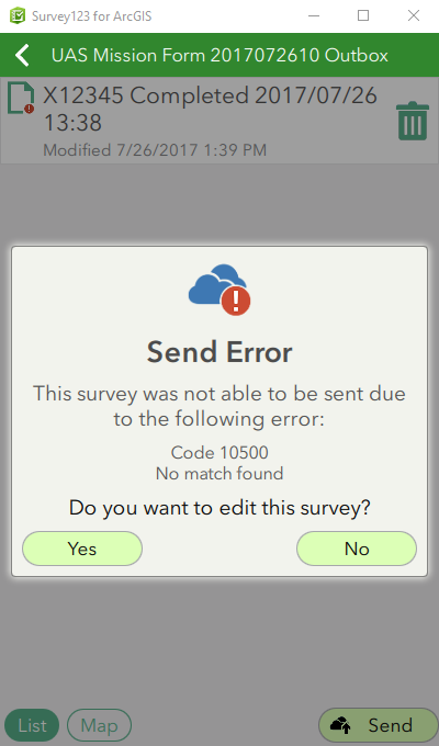 Survey123 app error
